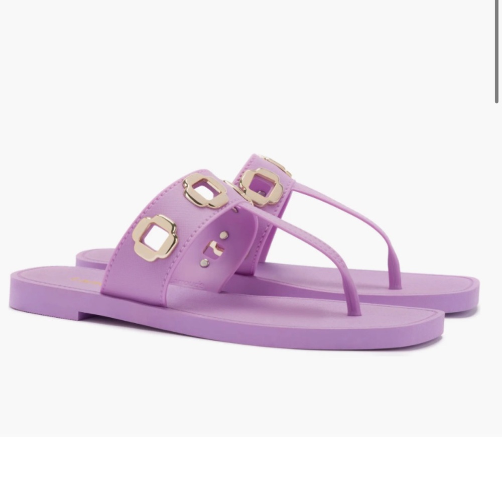Larroude Milan Grommet Slide Sandal Lilac 6/7 Brazil NEW+clip purple flip flop